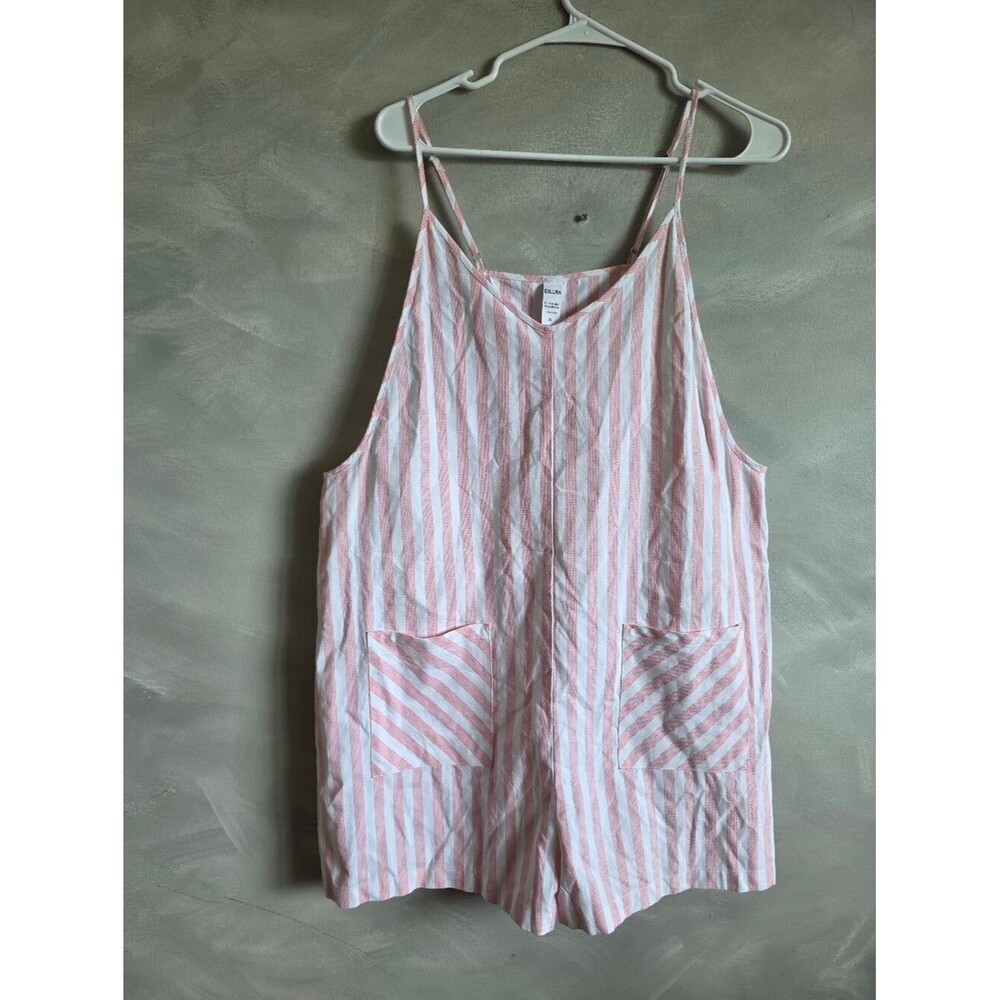 Exlura Pink White Candy Stripe Romper Cotton Loose Fit Summer Sz XL